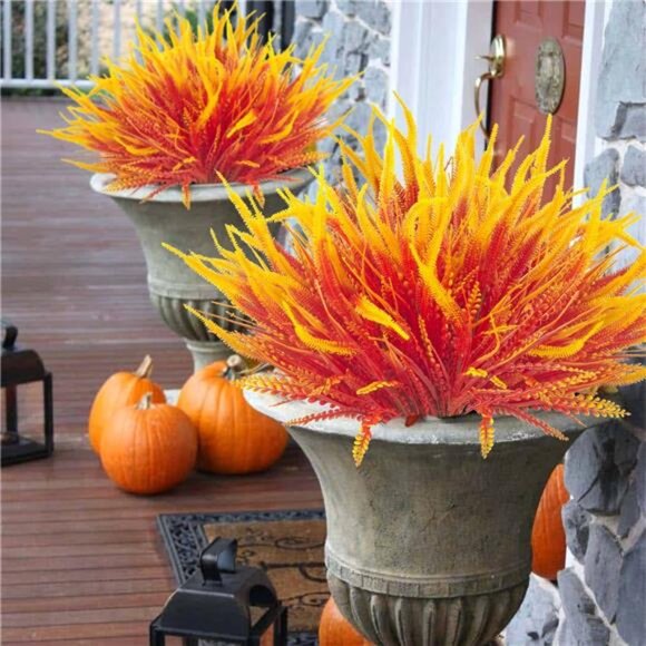 10 Bundles Artificial Fall Flowers for Outdoors Fake Plants UV Resistant Plastic - Picture 2 of 8